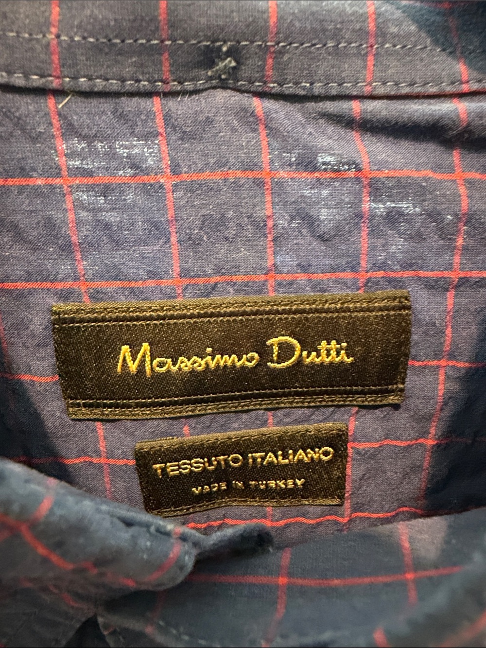 Massimo Dutti Navy Blue Shirt with Red Windowpane - Picture 3 of 4